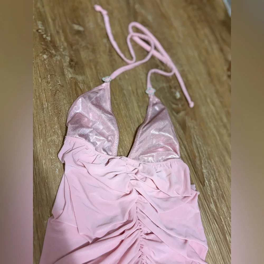 Elegant Pink Shimmer Mini Dress - Picture 2 of 4